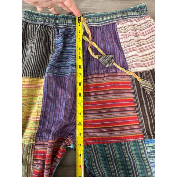 Rising International Patchwork Pants Striped Cotton Boho Hippie Colorful Artsy L - Picture 10 of 12